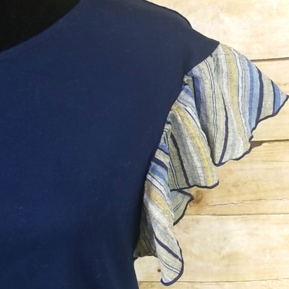 Anthropologie Seafarer Flutter Sleeve Top Navy Blue Medium - Picture 5 of 6